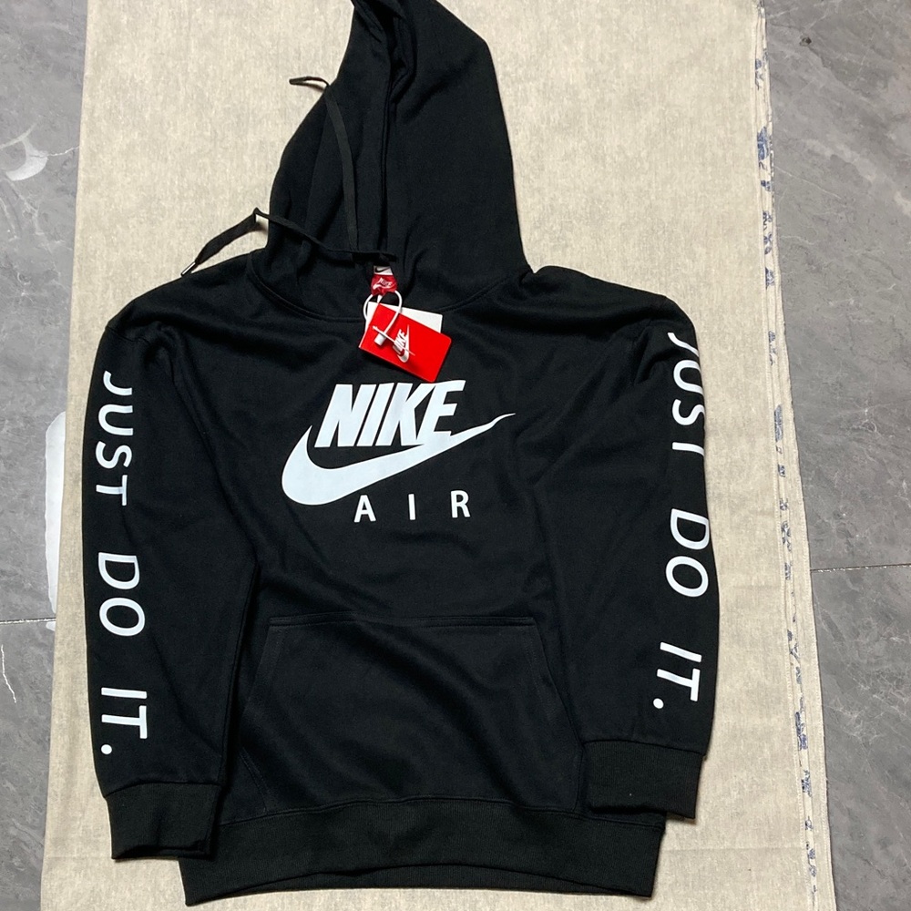 Nike Black Hoodie with White Logo and Text